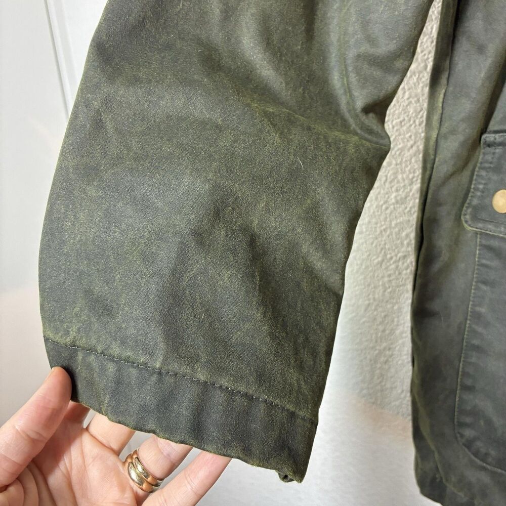 Mango Waxed Effect Barn Jacket Womens XS Green Corduroy Collar Plaid Lined - Picture 8 of 16
